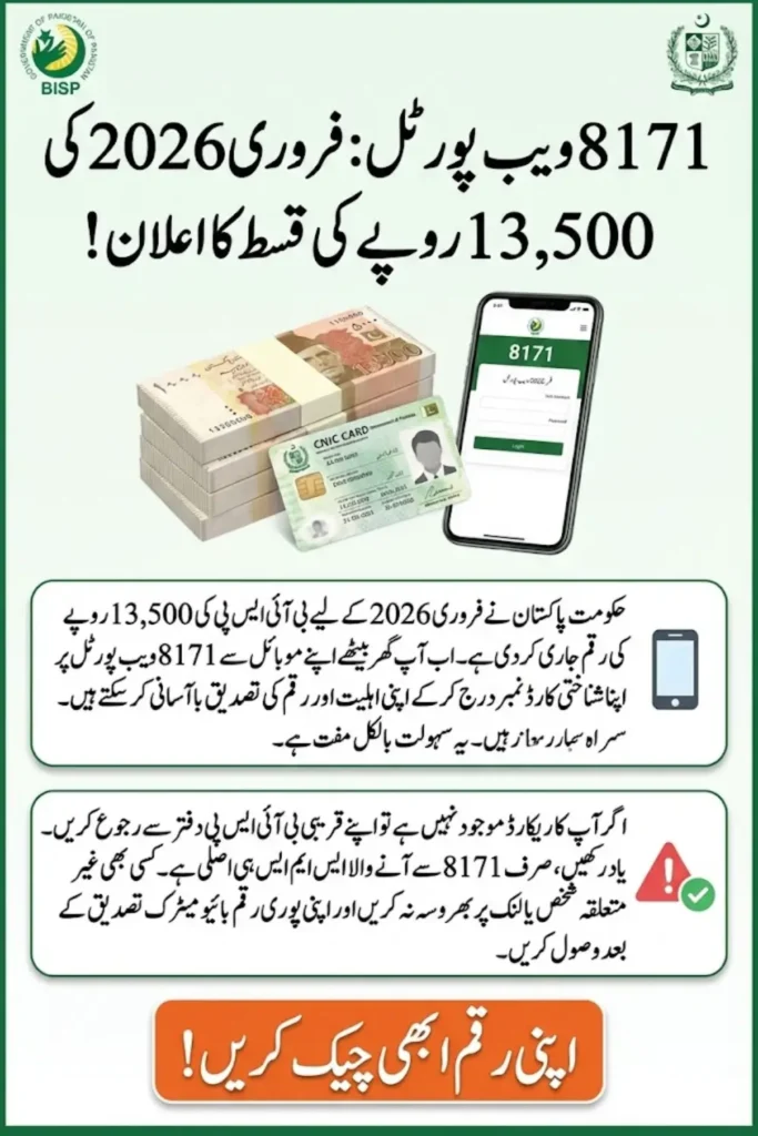 8171 Web Portal CNIC Check Online for Rs. 13,500 February 2026 – BISP Payment Status, Registration & Eligibility Guide